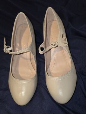 Chase + Chloe Nude Mary Jane Heels with Round Toe